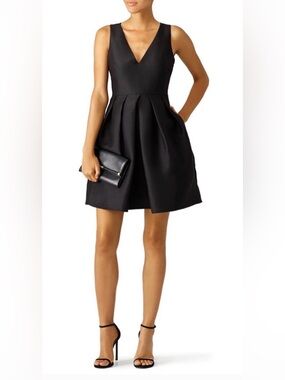 ERIN by Erin Fetherston Black V-Neck Pleated Cocktail Dress